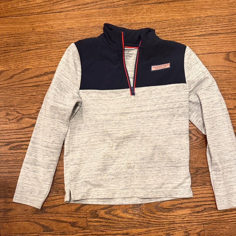Boys Vineyard Vines Navy and Gray Pullover with Red Trim